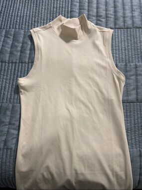 SPANX Cream Ribbed Sleeveless  Mock Turtleneck Bodysuit
